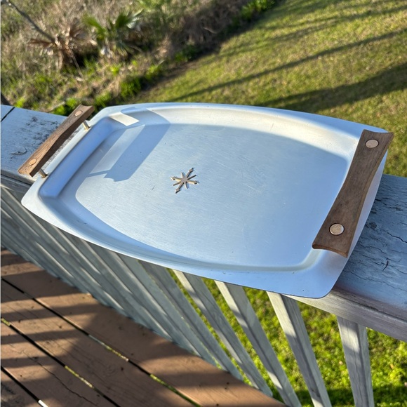 Mirro Medallion Other - Vintage Mirro Medallion Serving Tray MCM Aluminum & Teak 1950s 1960s Atomic